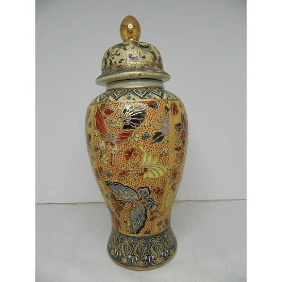 Garden Ridge Porcelain Vase with Lid Hand painted Butterflies & Flowers 11.75"H - Picture 6 of 15